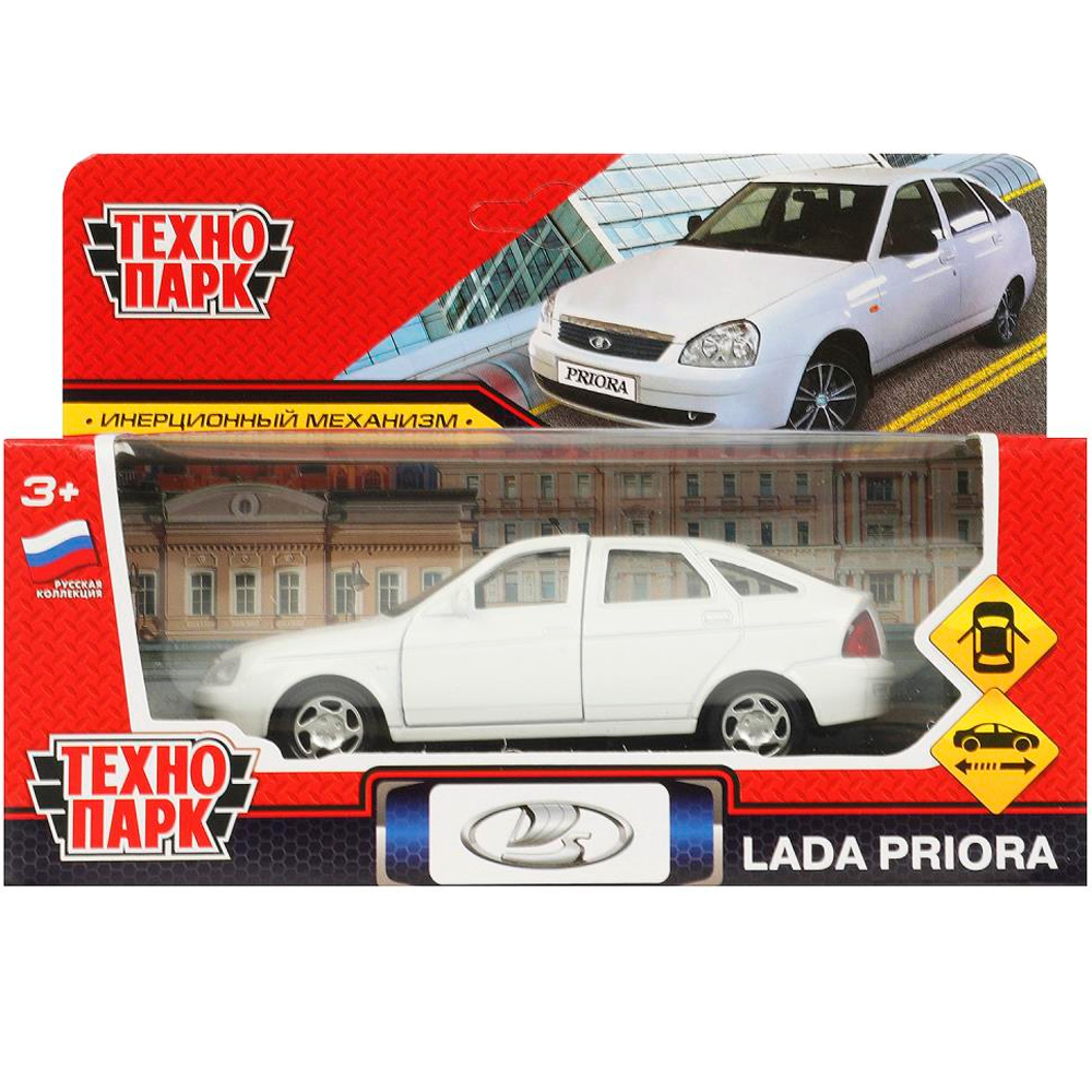 Модель PRIORA-12-WH LADA PRIORA 12 см, двери, багаж, инерц, белый Технопарк  в кор.