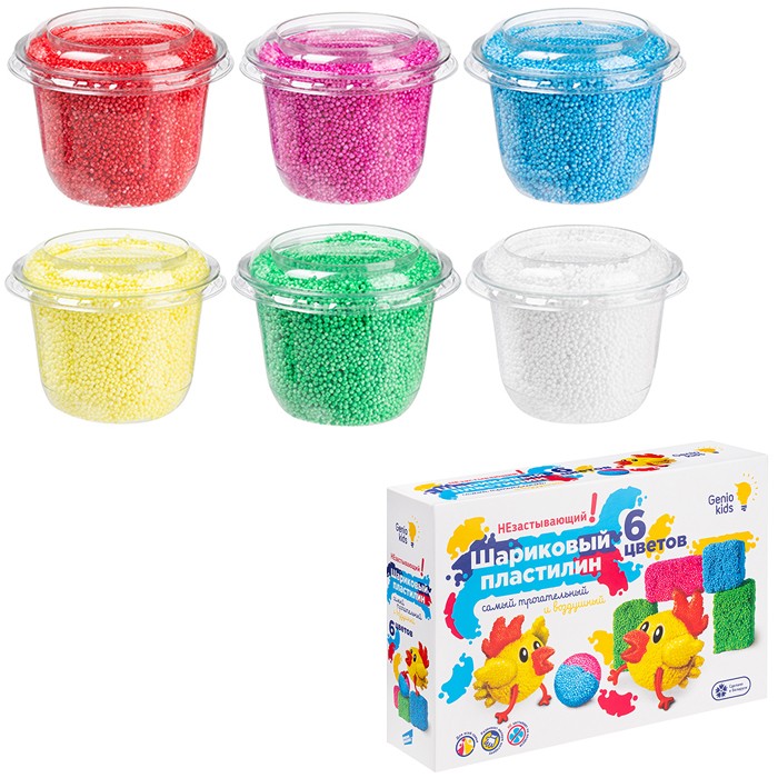 Набор для творчества Шариковый пластилин 6 цветов незастывающий ТА1805 Genio Kids