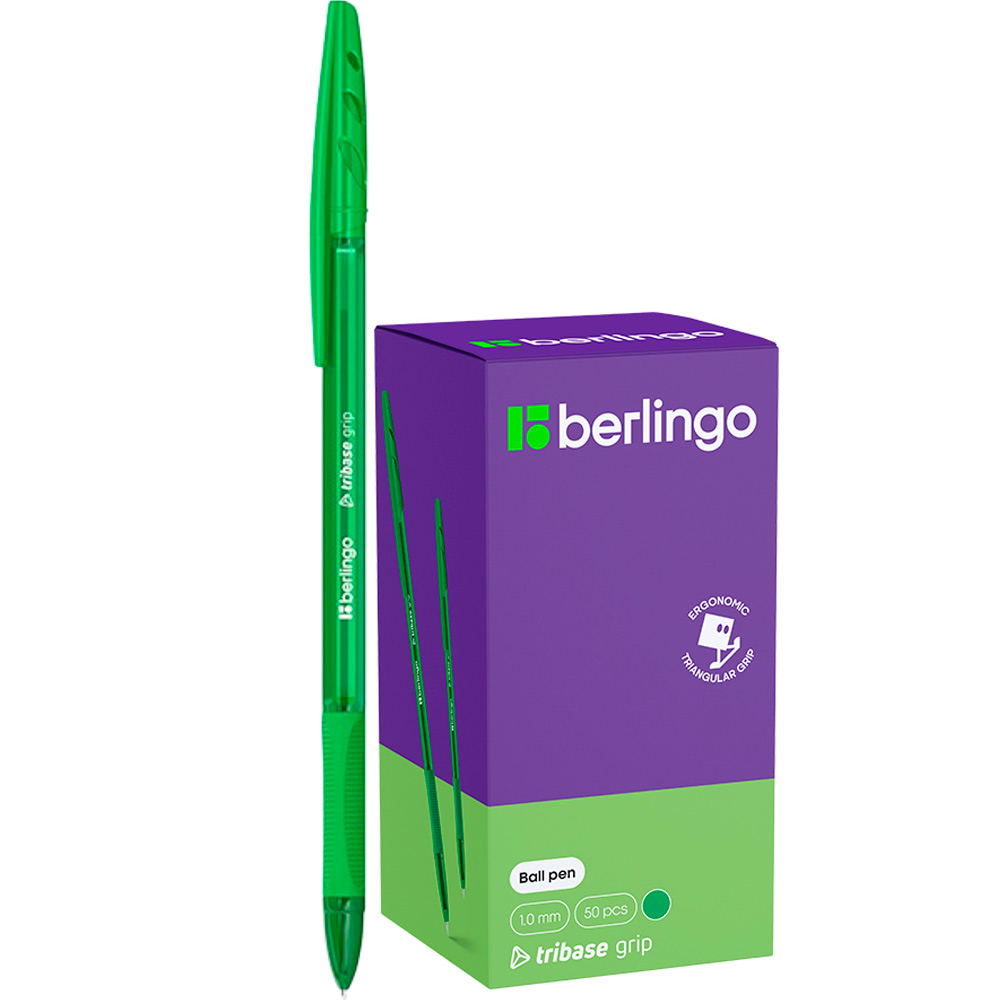 Ручка шарик зеленая 1,0мм Berlingo Tribase grip 355447