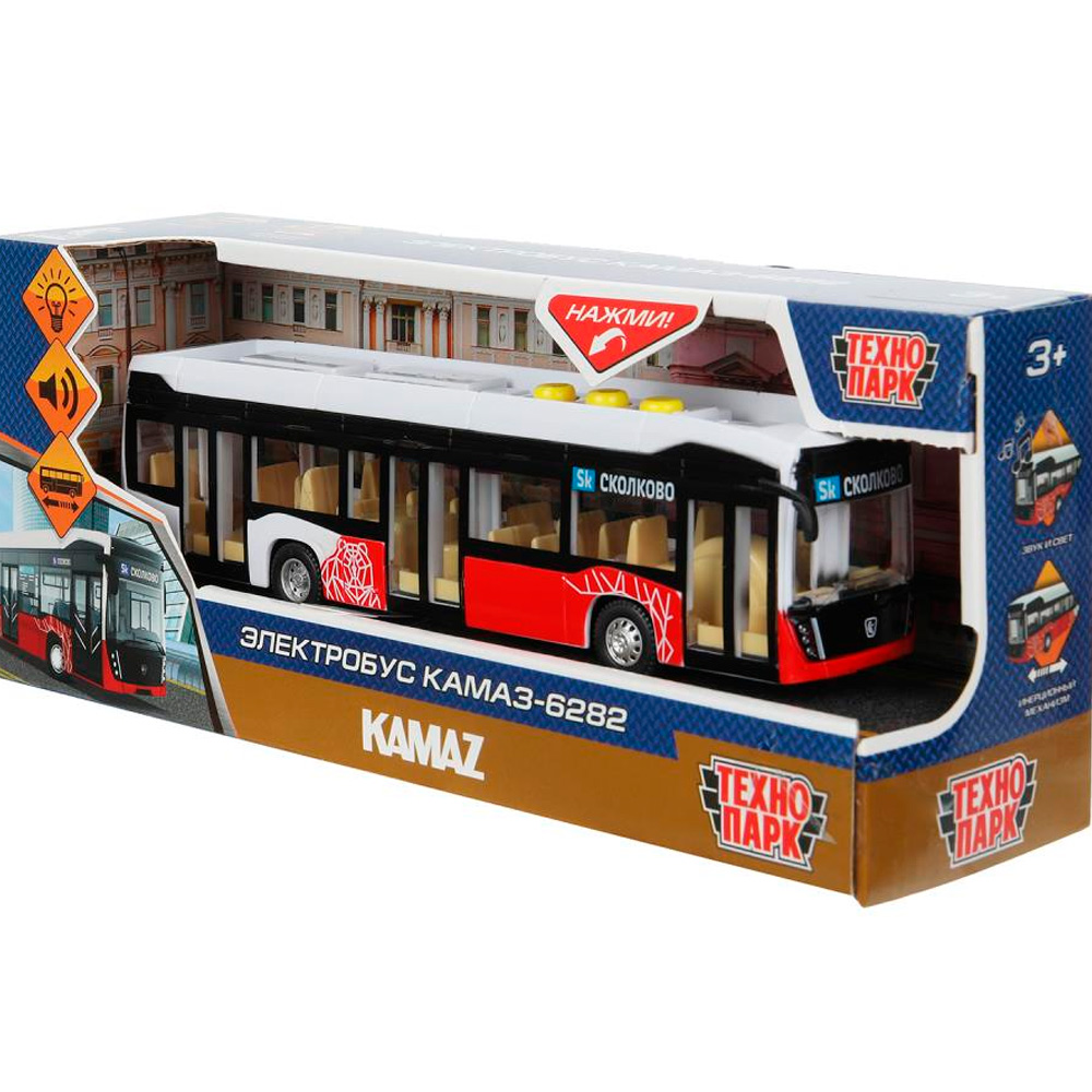 Модель KAMAZBUS-20PL-RD ЭЛЕКТРОБУС КАМАЗ-6282 19,5 см,красный Технопарк  в коробке