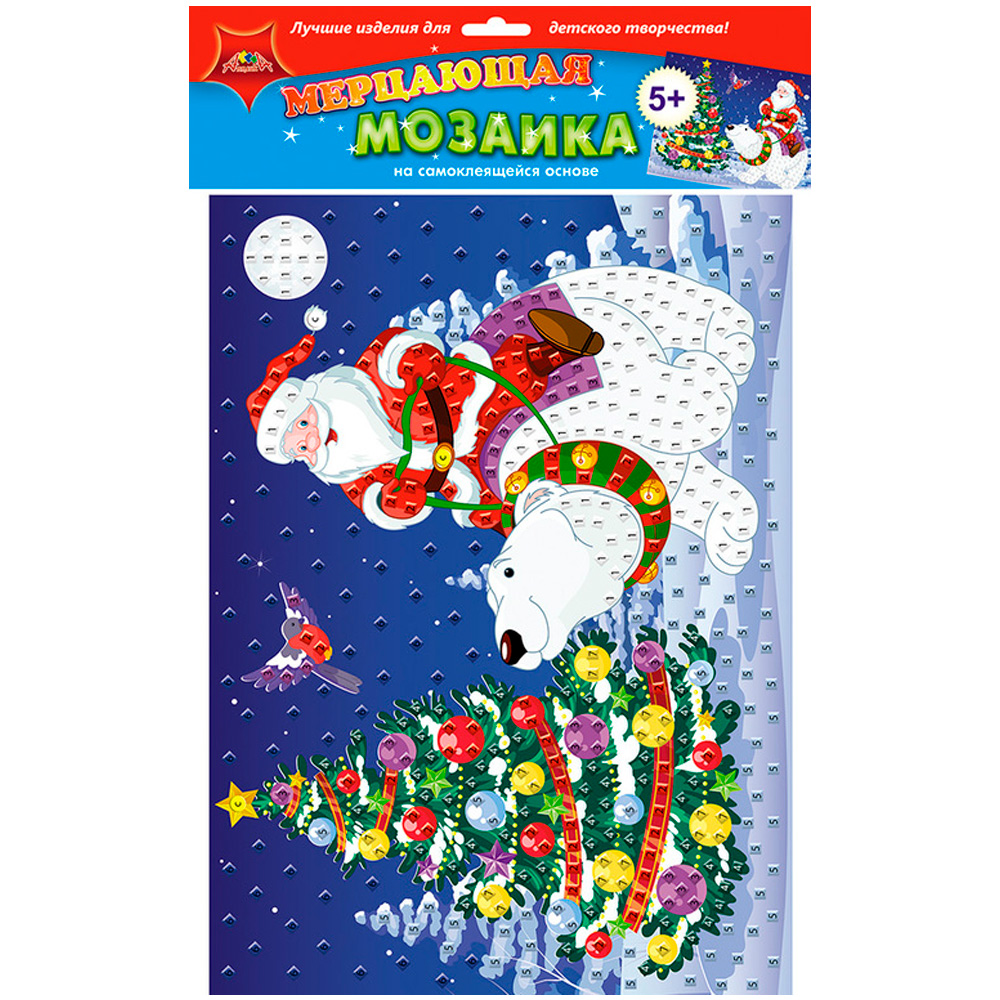 Набор для творчества Мозаика самоклеющая А3 Дед Мороз и медведь С1573-90