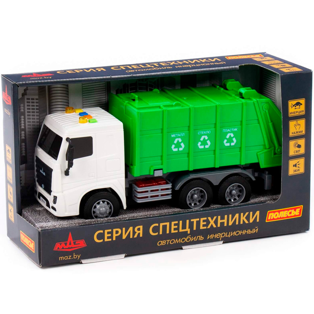 Автомобиль МАЗ-коммунальный инерц. со светом и звуком в кор. 94070 П-Е /8/