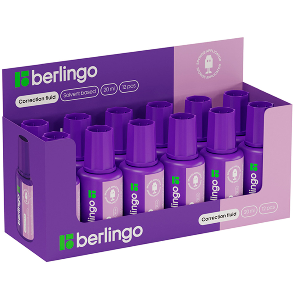 Корректирующая жидкость Berlingo, 20мл, на химической основе, с губчатым аппликатором KR 550