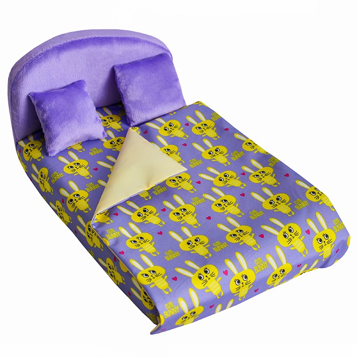 Мебель мягк. Кровать,2 подушки,одеяло. "Кролики сиреневые" с сиреневым плюшем НМ-003-29
