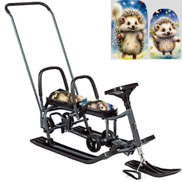 Снегокат 507 высокий SNOWKAT TWINS BABY Wheel для двоих, с 2 склад спинк. П-обр толкат. колёса Ежики