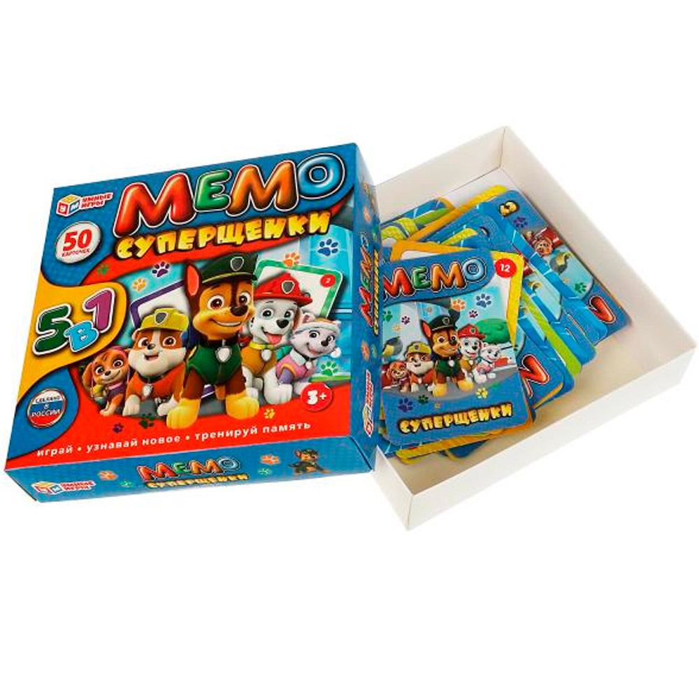 Игра Умка Суперщенки. Мемо 5в1. Настольная игра-квадрат.50 карточек 4650250574217