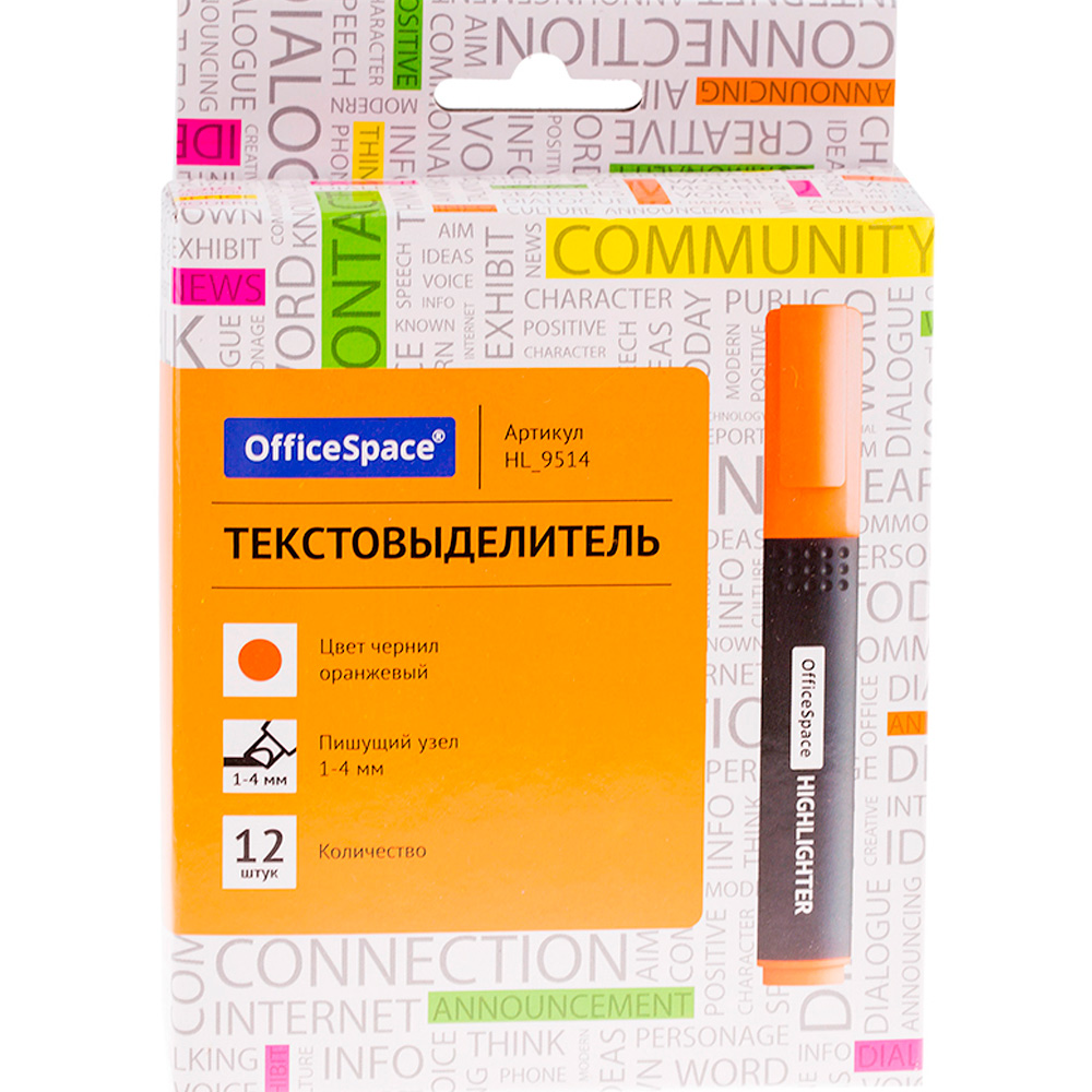 Текстовыделитель оранжевый OfficeSpace 1-4мм HL_9514 Текстовыделитель оранжевый OfficeSpace 1-4мм HL_9514